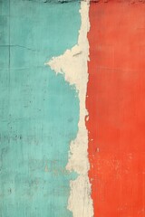 Poster - Striking weathered wall with turquoise and red paint creating a vibrant and textured abstract background for artistic expression and urban decay