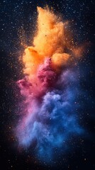 Poster - Captivating explosion of vibrant colors in a cosmic dance against a dark backdrop creating a mesmerizing abstract space art