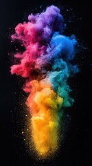 Poster - Vibrant explosion of colorful powder against a dark background creating a dynamic and abstract composition for artistic expression and creative designs