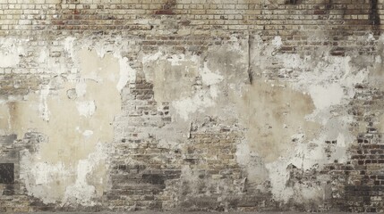 Poster - Weathered brick wall with peeling plaster creating a textured surface for urban decay and vintage architectural detail showcasing an aged backdrop