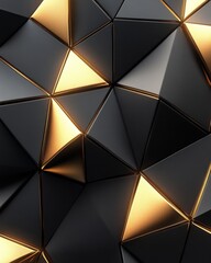 Poster - Abstract geometric background with black triangles and golden glowing edges for modern design