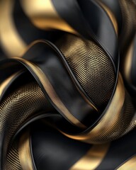 Poster - Elegant interplay of golden texture and dark ribbon creating a luxurious and sophisticated design with a modern aesthetic