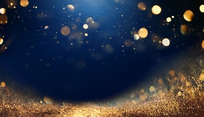 abstract background with dark blue and gold particle. christmas golden light shine particles