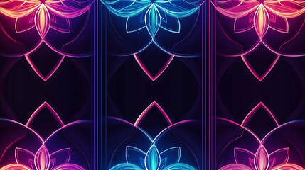 Poster - Lotus flowers forming a colorful and glowing ornamental seamless pattern