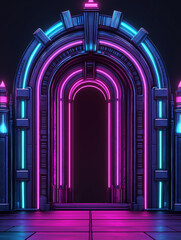 Aufkleber - Futuristic neon gate illuminating dark background in cyberpunk style