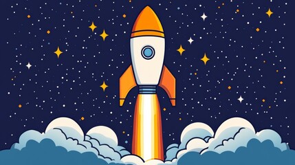 Leinwandbilder - Clean Lines Flat Minimalistic Rocket Launching Into Space Simple Easy Lines White Background