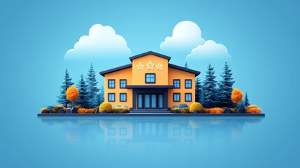 Leinwandbilder - Clean Lines Minimalistic Hotel with Star Icon Simple Easy Lines and Text