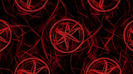 Poster - Red star shapes creating an abstract and dynamic pattern on black background