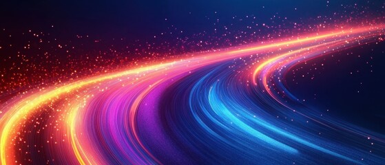 Poster - Dynamic flow of vibrant light trails on dark backdrop creating a sense of speed and energy for modern visuals