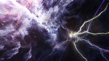 Poster - a vibrant and colorful cosmic landscape filled with light and energy pulses in a deep-space environm