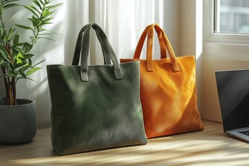 Leinwandbilder - Womens large fabric tote bag mockup with simple shoulder straps
