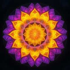 Poster - Vibrant purple and gold mandala creating a stunning visual display