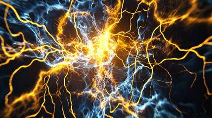 Poster - Explosive bright yellow and blue colors creating a stunning cosmic scene with celestial energy fields and nebula patterns.