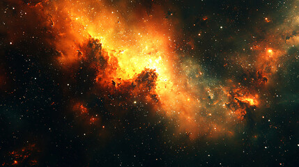 Poster - Captivating nebula with a star in the background creating an ethereal cosmic scene filled with quantum flashes.