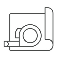 Poster - Project paper and measuring tape thin line icon, architect studio concept. Vector graphics. Ruler reel with project plan sign on white background, outline style icon for mobile or web design.