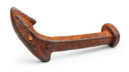 Poster - macro shot of vintage rusty railroad spike on white backdrop showcasing aged metal texture and weath