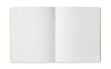 an empty squared notebook lies open on a clean surface, displaying its blank pages
