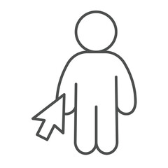 Poster - Human and mouse cursor thin line icon, remote work concept. Vector graphics. Man, person with mouse pointer sign on white background, outline style icon for mobile or web design.