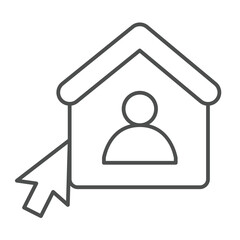 Poster - Home user and mouse cursor thin line icon, remote work concept. Vector graphics. User house with mouse pointer sign on white background, outline style icon for mobile or web design.