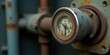 © Jiraporn - Close-up of an aged, weathered industrial gauge affixed to rusty metallic piping
