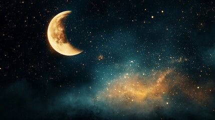 Wall Mural - a half moon in the sky with stars and dust around it