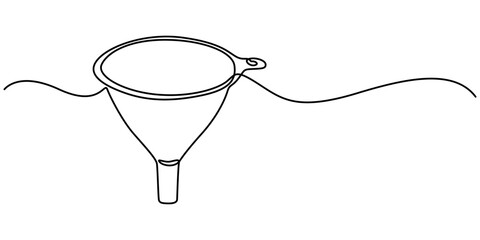 Aufkleber - funnel with handle continuous one line drawing, Continuous line art of an oil funnel, Funnel Black Stroke Linear Icon, Filter funnel one line continuous drawing. Laboratory glass equipment continuous.