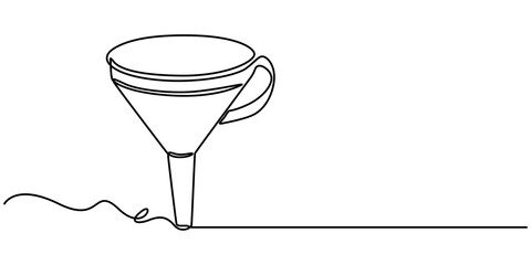 Aufkleber - funnel with handle continuous one line drawing, Continuous line art of an oil funnel, Funnel Black Stroke Linear Icon, Filter funnel one line continuous drawing. Laboratory glass equipment continuous.