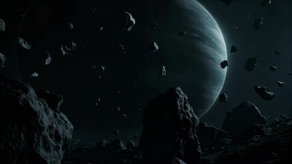 Wall Mural - moon and stars, Asteroids drift silently in the vastness of space, illuminated by distant stars as a massive gas giant looms in the background. Witness the beauty and mystery 