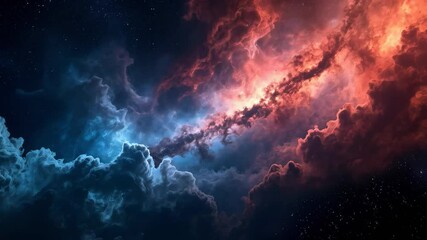 Wall Mural - fire in space, colorful background, Witness the stunning beauty of cosmic clouds illuminated by vibrant colors. This captivating display reveals the mysteries of a distant galaxy 