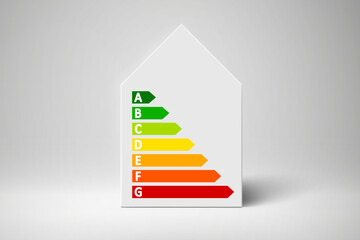 Wall Mural - energy efficient house concept with multicolor classification graph sign, home energy consumption ef