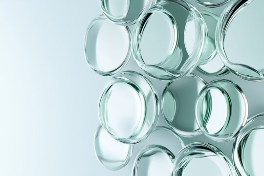 Circle made of glass disc shapes. 3d rendering.