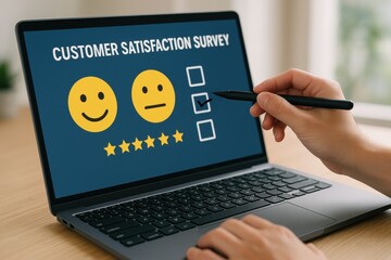 Poster - Digital Satisfaction: A close-up view showcases a hand selecting the 