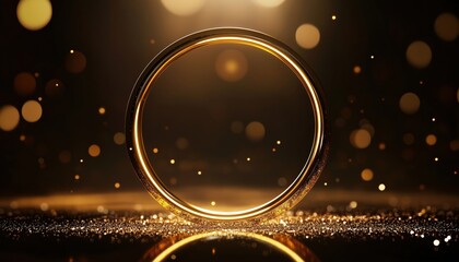 Poster - Luxurious Gold Circle Frame With Blurred Ball Element And Glitter Light Effect Decoration: A Glamorous And Opulent Design Feature.