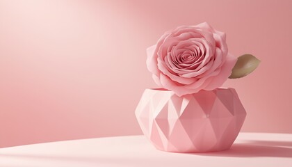 Poster - Pink Geometric Mockup Display Enhanced With Rose Flower For Elegant Podium Showcase, Expertly Rendered For Stunning Presentation.