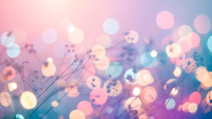 Poster - Dreamy Bokeh Abstract: Soft bokeh lights dancing in an ethereal composition, blending pastel hues with delicate plant silhouettes for a dreamy, atmospheric effect. 