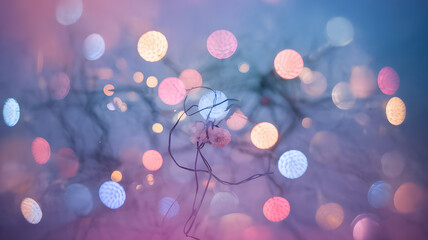 Poster - Abstract Festive Lights: A dreamy, bokeh-filled image featuring a garland of colorful lights, evoking a sense of celebration, warmth, and joy. 