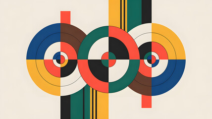Poster - geometric harmony: a mesmerizing geometric composition of colorful circles and lines, showcasing a m