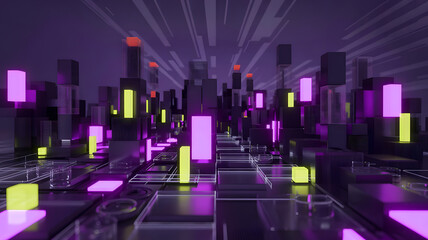 Poster - neon metropolis: an abstract digital depiction of a futuristic city, rendered in vibrant neon colors