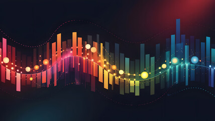 Poster - Data Visualization of Music: Dynamic graphic illustrates a visual representation of music data, bursting with color and energy.