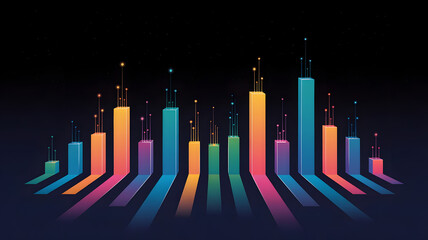 Poster - Vibrant Data Visualization: A dynamic digital representation of data trends, using a colorful and modern graphic to illustrate information.