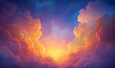 Poster - Cosmic Azure Glow in a Starry Environment with Colorful Clouds