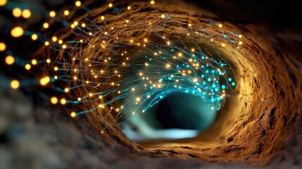 Fototapete - A cave where bioluminescent vines weave intricate, glowing patterns