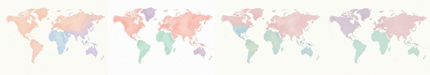  Pastel Watercolor World Map Illustration - A delicate watercolor world map in pastel shades. Symbolizing global connection, travel, exploration, unity, and peace