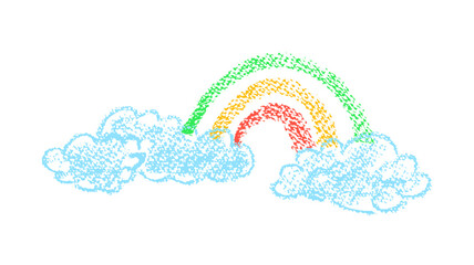 Wall Mural - crayon clouds with rainbow. cloudy weather drawn by charcoal or chalk. colorful wax pencil kids draw