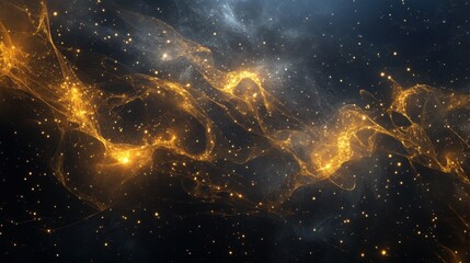Wall Mural - Abstract Network of Glowing Golden Nodes and Interconnections in Cosmic Space