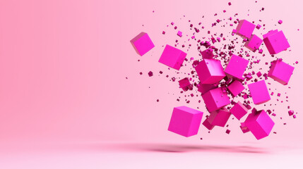 Leinwandbilder - Abstract Pink Cube Explosion Dynamic 3D Render