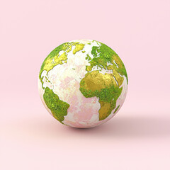 Leinwandbilder - Green Gold Textured Earth Globe on Pink Background