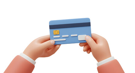 Poster - A person holding a credit card in one hand, A trendy 3D illustration, UI friendly, isolated scene on a white background
