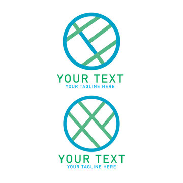 Abstract Line Circle Logo Set, Blue and Green Geometric Line Design, Isolated on White