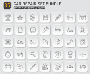 Poster - Comprehensive car repair and maintenance icons, soft UI style, editable vector
